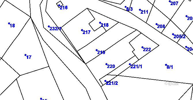 Parcela st. 219 v KÚ Čučice, Katastrální mapa