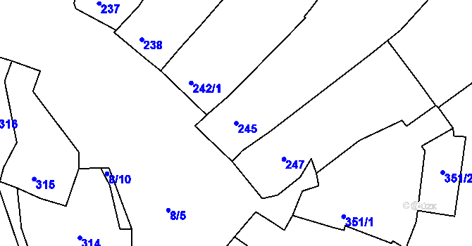 Parcela st. 245 v KÚ Čučice, Katastrální mapa