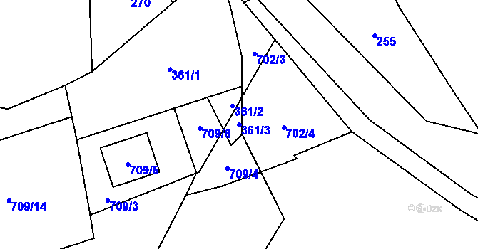 Parcela st. 361/3 v KÚ Čučice, Katastrální mapa