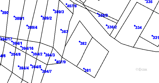 Parcela st. 382 v KÚ Čučice, Katastrální mapa