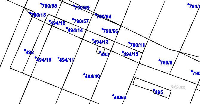 Parcela st. 493 v KÚ Čučice, Katastrální mapa