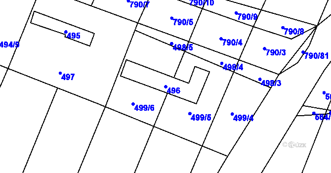 Parcela st. 496 v KÚ Čučice, Katastrální mapa