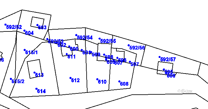 Parcela st. 598 v KÚ Čučice, Katastrální mapa