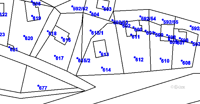 Parcela st. 613 v KÚ Čučice, Katastrální mapa