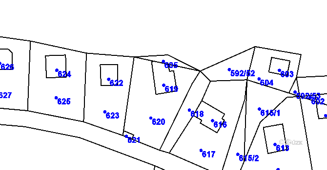 Parcela st. 619 v KÚ Čučice, Katastrální mapa