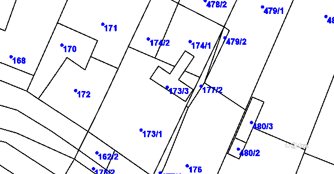 Parcela st. 173/3 v KÚ Čučice, Katastrální mapa