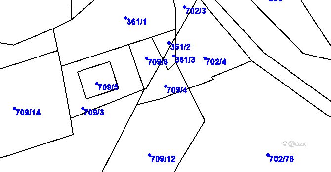 Parcela st. 709/4 v KÚ Čučice, Katastrální mapa