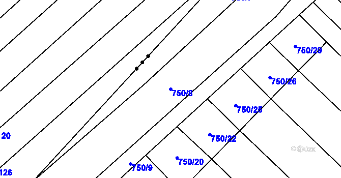 Parcela st. 750/8 v KÚ Čučice, Katastrální mapa