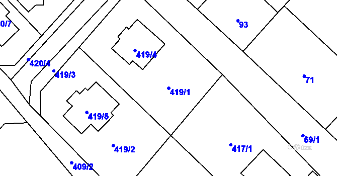 Parcela st. 419/1 v KÚ Čučice, Katastrální mapa