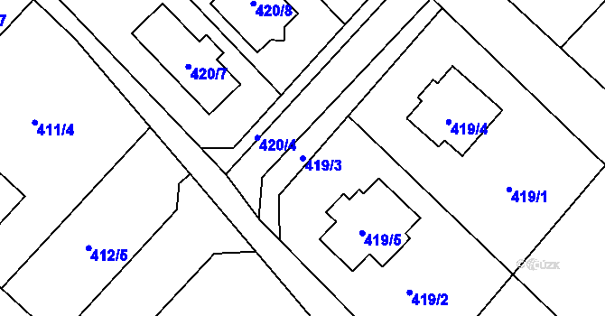 Parcela st. 419/3 v KÚ Čučice, Katastrální mapa