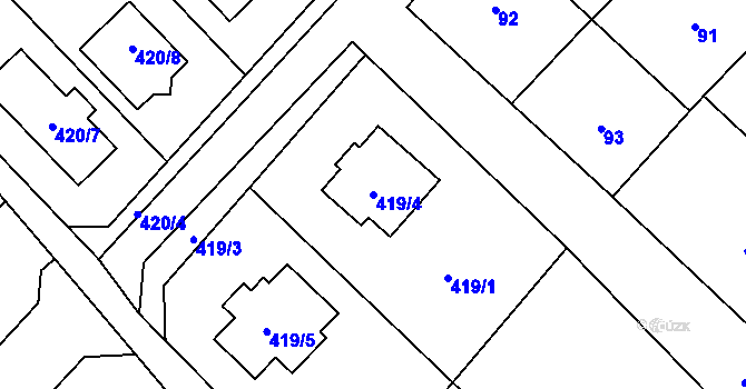 Parcela st. 419/4 v KÚ Čučice, Katastrální mapa