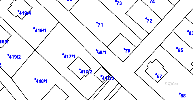 Parcela st. 69/1 v KÚ Čučice, Katastrální mapa
