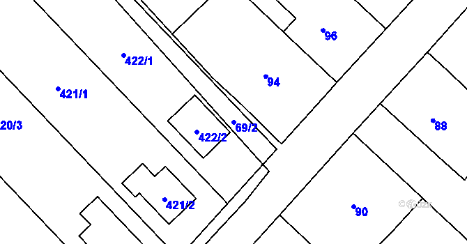 Parcela st. 69/2 v KÚ Čučice, Katastrální mapa