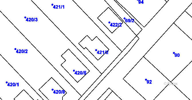 Parcela st. 421/2 v KÚ Čučice, Katastrální mapa