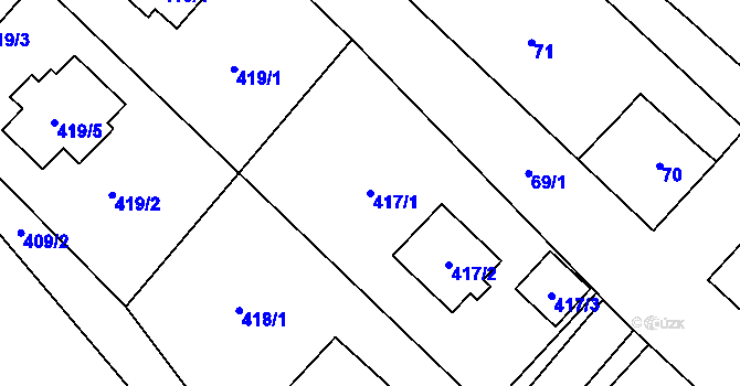 Parcela st. 417/1 v KÚ Čučice, Katastrální mapa