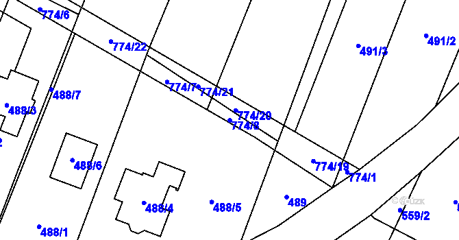 Parcela st. 774/8 v KÚ Čučice, Katastrální mapa