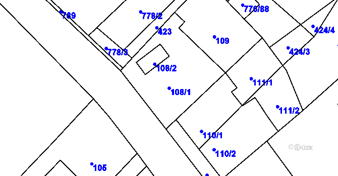 Parcela st. 108/1 v KÚ Čučice, Katastrální mapa
