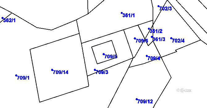 Parcela st. 709/5 v KÚ Čučice, Katastrální mapa