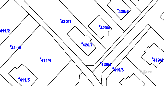 Parcela st. 420/7 v KÚ Čučice, Katastrální mapa