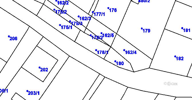 Parcela st. 178/1 v KÚ Čučice, Katastrální mapa