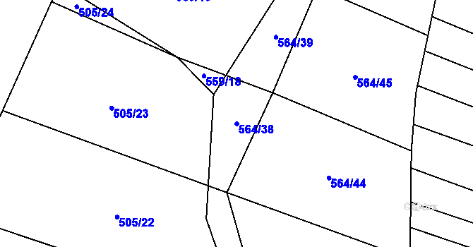 Parcela st. 564/38 v KÚ Čučice, Katastrální mapa