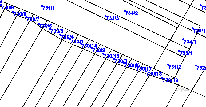 Parcela st. 730/15 v KÚ Čučice, Katastrální mapa