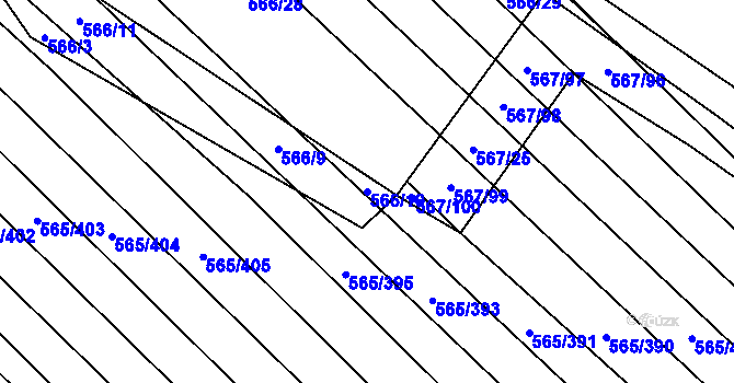 Parcela st. 566/10 v KÚ Čučice, Katastrální mapa