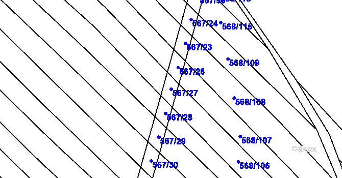Parcela st. 567/27 v KÚ Čučice, Katastrální mapa