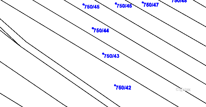 Parcela st. 750/43 v KÚ Čučice, Katastrální mapa