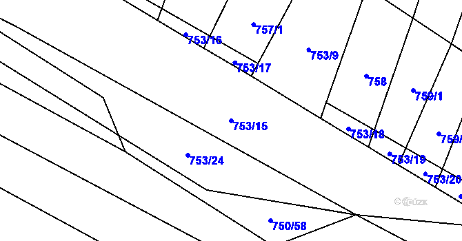 Parcela st. 753/15 v KÚ Čučice, Katastrální mapa