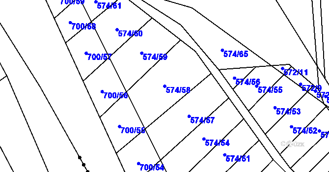 Parcela st. 574/58 v KÚ Čučice, Katastrální mapa