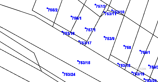 Parcela st. 753/17 v KÚ Čučice, Katastrální mapa