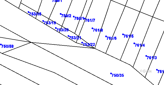 Parcela st. 753/22 v KÚ Čučice, Katastrální mapa