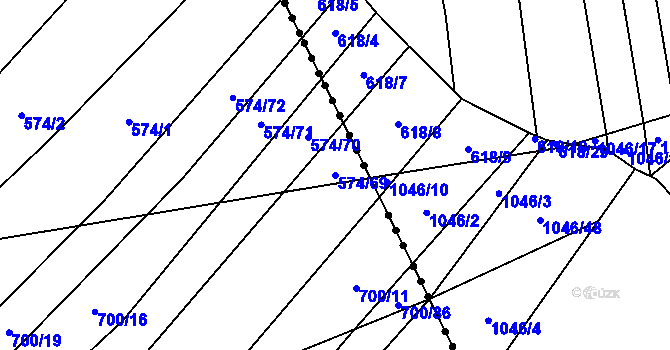 Parcela st. 574/69 v KÚ Čučice, Katastrální mapa