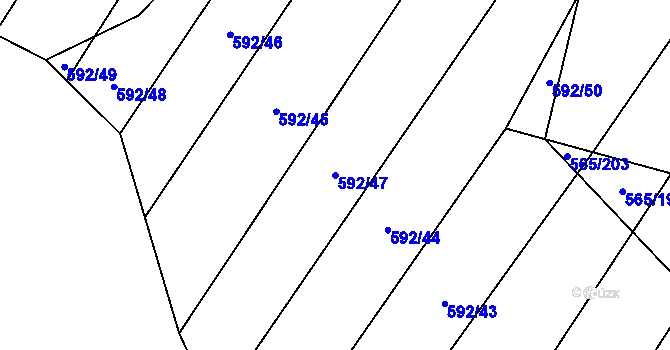 Parcela st. 592/47 v KÚ Čučice, Katastrální mapa