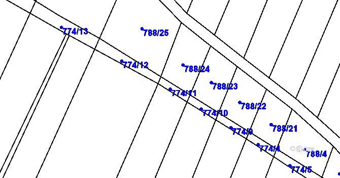 Parcela st. 774/11 v KÚ Čučice, Katastrální mapa