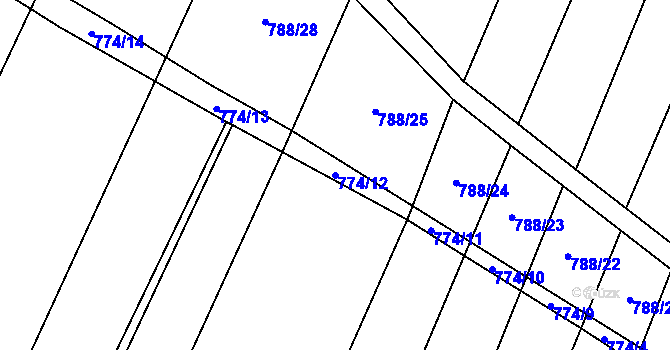 Parcela st. 774/12 v KÚ Čučice, Katastrální mapa