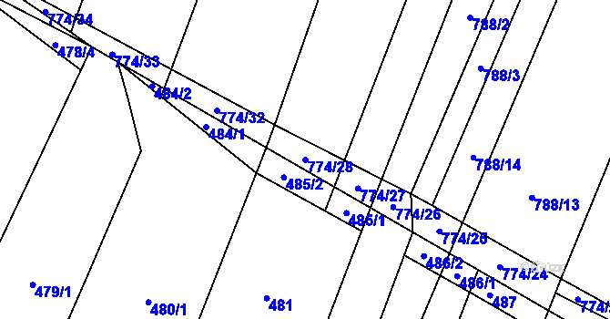 Parcela st. 774/28 v KÚ Čučice, Katastrální mapa