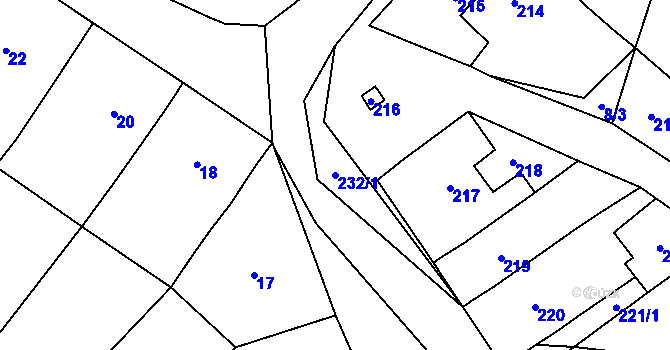 Parcela st. 232/1 v KÚ Čučice, Katastrální mapa