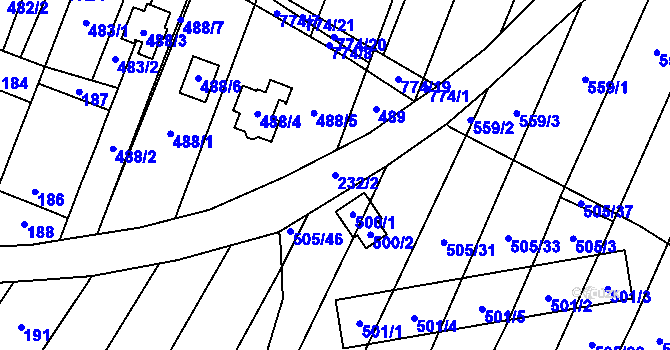 Parcela st. 232/2 v KÚ Čučice, Katastrální mapa