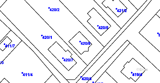 Parcela st. 420/8 v KÚ Čučice, Katastrální mapa