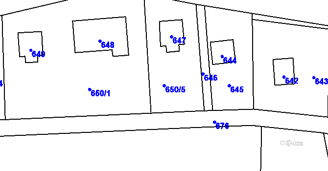 Parcela st. 650/5 v KÚ Čučice, Katastrální mapa