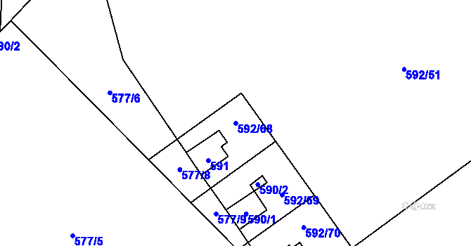 Parcela st. 592/68 v KÚ Čučice, Katastrální mapa