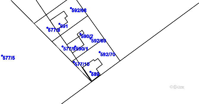 Parcela st. 592/70 v KÚ Čučice, Katastrální mapa