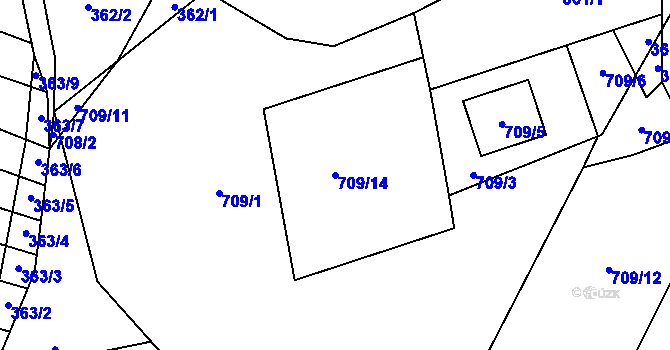 Parcela st. 709/14 v KÚ Čučice, Katastrální mapa