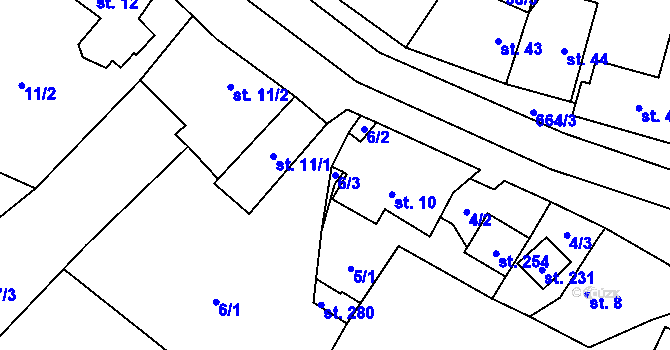 Parcela st. 6/3 v KÚ Čunín, Katastrální mapa
