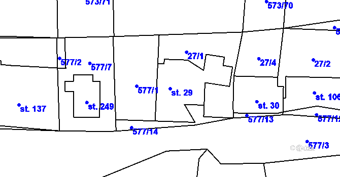 Parcela st. 29 v KÚ Čunín, Katastrální mapa