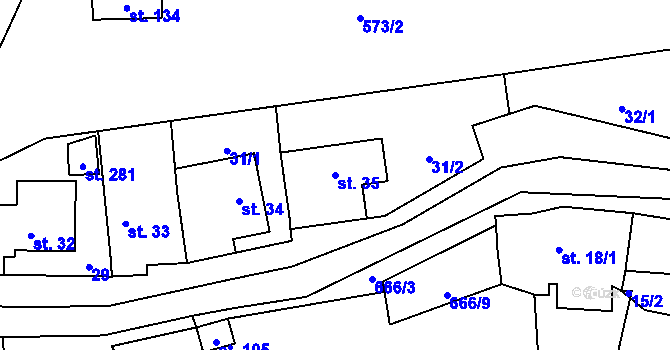 Parcela st. 35 v KÚ Čunín, Katastrální mapa