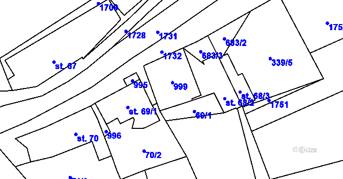Parcela st. 68/1 v KÚ Čunín, Katastrální mapa