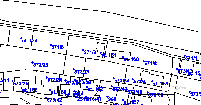 Parcela st. 161 v KÚ Čunín, Katastrální mapa